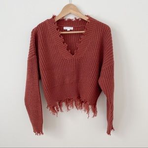 Coco + Jaimeson Fringe Crop Sweater Size Small